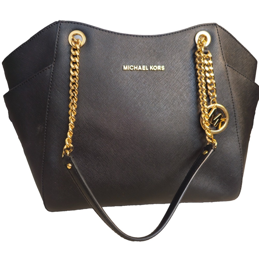 Michael Kors Jet Set Travel Tote Bag Large Chain Black Saffiano Leather NWT